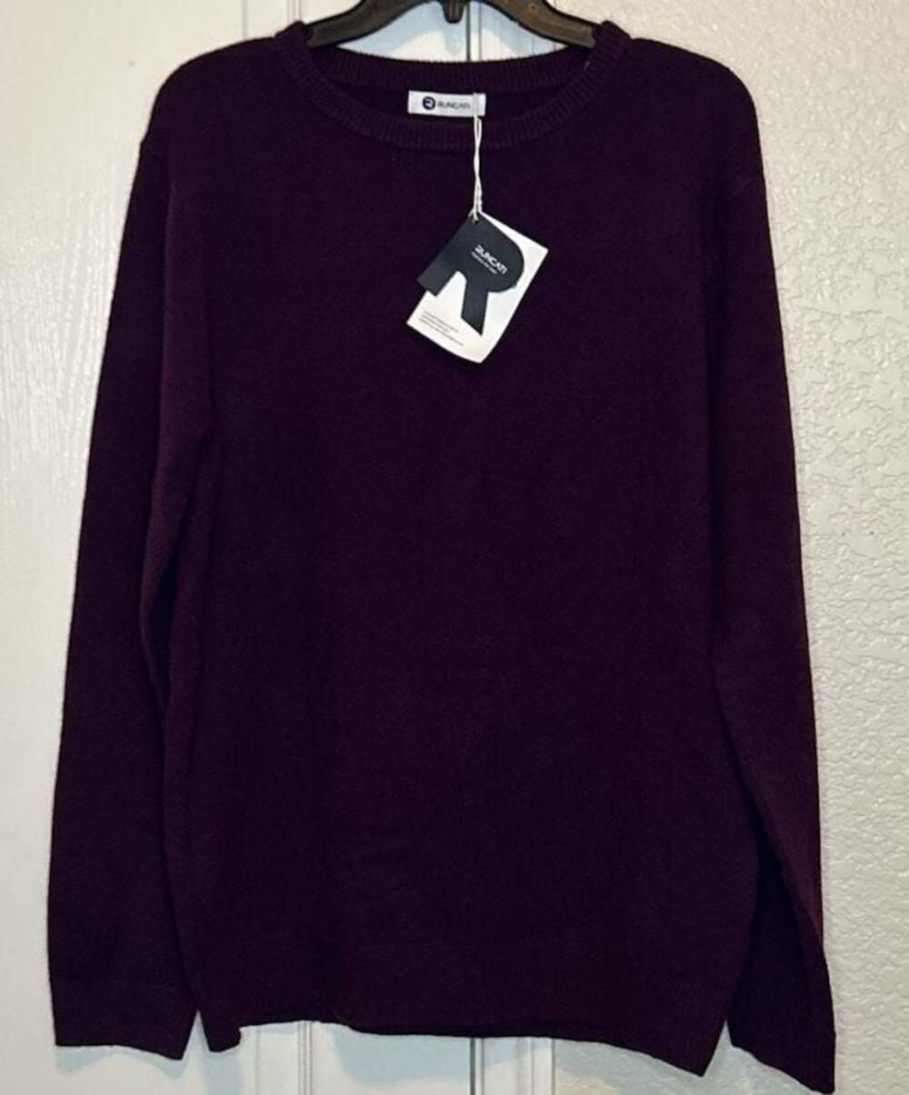 Runcati Men's Long Sleeve Crew Neck Pullover Sweater in Dark Purple